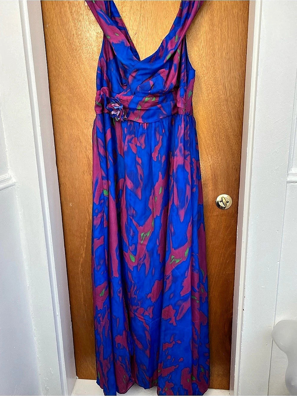 Abstract Floral Maxi Dress Blue & Pink Size 3XL